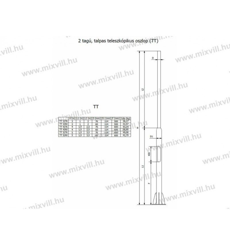 Lámpaoszlop TT-5/60 ACÉL OSZLOP, 5m magas