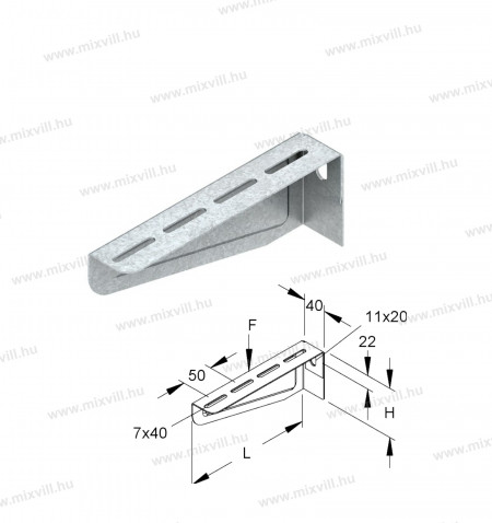 Niedax-KTAM200-fali-konzol-kozepnehez-kivitel-80x210mm-1,2 kN-200mm