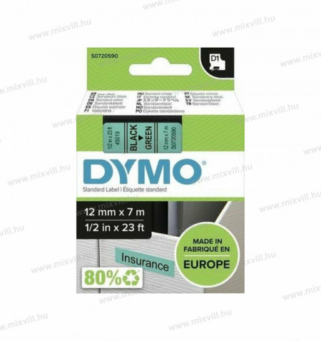DYMO-12mmx7m-feliratozogep-D1-szalag-fekete-zold-45019-S0720590-