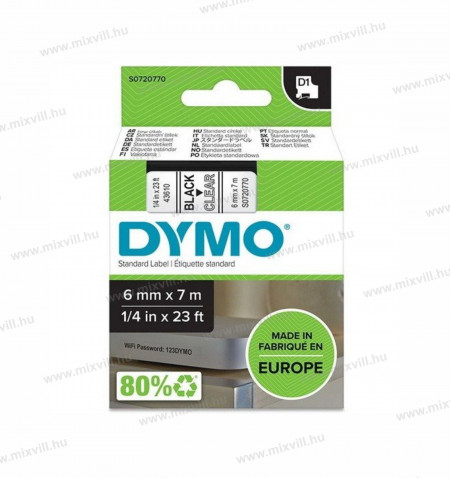 DYMO-6mmx7m-feliratozogep-D1-szalag-atlatszo-viztiszta-fekete-betu-43610-S0720770