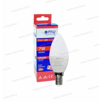   OMU Lighting LED izzó E14 C37 gyertya 7W 600lm 6500K hideg fehér garancia 2 év