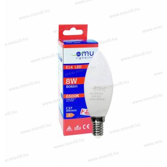   OMU Lighting LED izzó E14 C37 gyertya 8W 806lm 6500K hideg fehér garancia 2 év LBE14C378.08066500