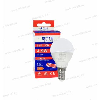   OMU Lighting LB LED izzó E14 kisgömb G45 4.9W 470lm 3000K meleg fehér 2 év garancia LBE14G454.947030