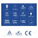 OMU Lighting LED izzó E14 G45 4,9W 470lm 4000K természetes fehér garancia 2 év LBE14G454.94704000