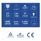OMU Lighting LED izzó E27 A60 8,5W 806lm 3000K meleg fehér 2 év LBE27A608.58063000