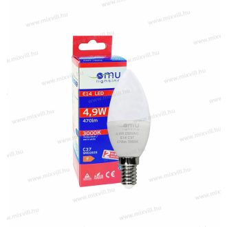   OMU Lighting LED izzó E14 C37 gyertya 4,9W 470lm 3000K meleg fehér garancia 2 év