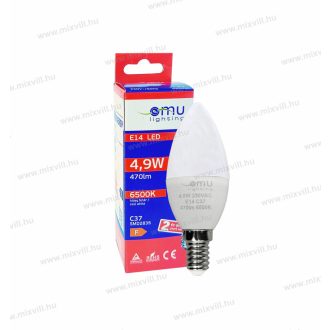   OMU Lighting LED izzó E14 C37 gyertya 4,9W 470lm 6500K hideg fehér garancia 2 év LBE14C374.94706500