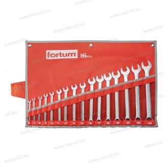   Fortum 4730201 csillag-villás kulcs készlet 16db, 6-24mm 61CrV5, mattkróm, vászon tok