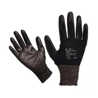  Extol 865106 Kötött kesztyű fekete nylon, M-es méret 8', poliuretánba mártott tenyér és ujjhegy