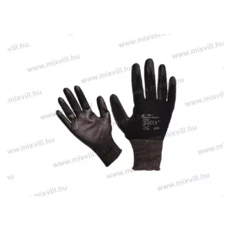   Extol 865108 kötött kesztyű fekete nylon, XL-es méret, 10' poliuretánba mártott tenyér és ujjbegy