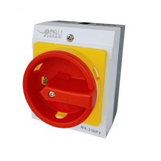   OMU system MX-310PY 3 pólusú 10A IP65 tokozott tűzvédelmi kapcsoló lakatolható 3x10A