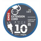 Hosszabbító 10m +60-tól -35°C-ig IP44 kültéri hőálló UV álló 3x1,5mm2 2 év garancia Emos P01510W