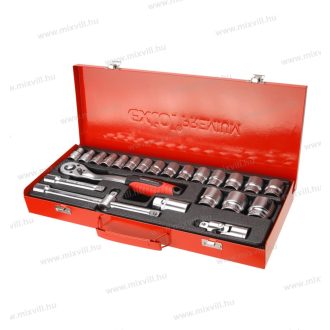   Extol 8818365 dugókulcs készlet CV. racsnis hajtókar 45 fog 1/2" 24db, 10-32mm, fém doboz