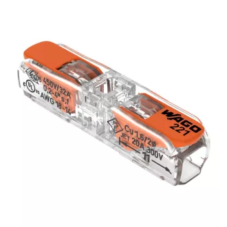   WAGO 221-2411 egyenes kompakt vezetékösszekötő tömör 2x0,2-4mm2, sodrott 2x0,2-2,5mm2 vezetékhez