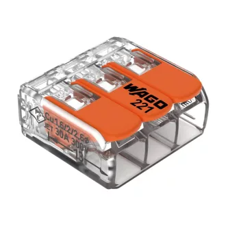   Csatos WAGO vezetékösszekötő 221-613 3x0,5-6mm2 Hajlékony és tömör vezetékhez