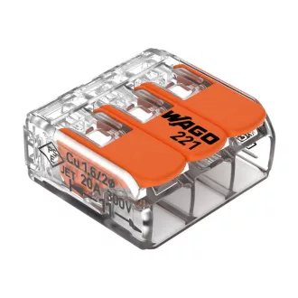   Csatos WAGO vezetékösszekötő 221-413 3x0,2-4mm2 hajlékony és tömör vezetékhez