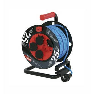   25m kábeldob kültéri fagyásálló hőálló hosszabbító elosztó 4x2+F dugalj 4 aljzat IP44 P08625W Emos