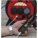 20m kábeldob kültéri fagyásálló hőálló hosszabbító 3x2+F dugalj 2 USB aljzat lámpával IP44 P08620W