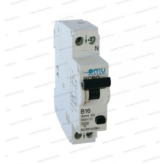   RCBO 2 pólusú 1 modulos 16A B 30mA FI-relé + kismegszakító 4,5kA