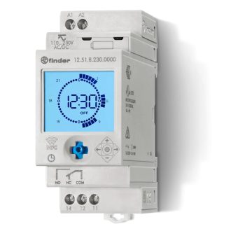  Finder 12.51.8.230.0000 Elektronikus kapcsolóóra, digitális analóg stílusú, napi heti program DIN sín NFC adatátvitel,