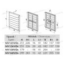 MV 160VDs Szellőzőrács 100-200mm szúnyoghálóval, 220X299mm