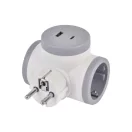 P0077PD EMOS Dugalja dugható elágazó T aljzat elosztó USB A C töltő fehér-szürke