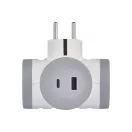 P0077PD EMOS Dugalja dugható elágazó T aljzat elosztó USB A C töltő fehér-szürke