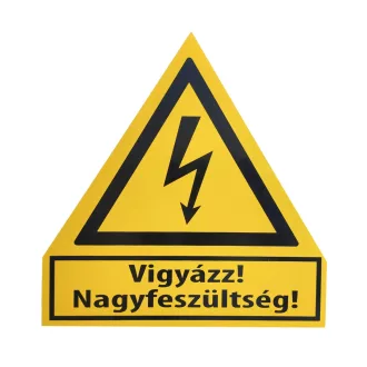   Vigyázz!Nagyfeszültség! (Sárga) 230x220mm háromszög alakú műanyag tábla EGYEDI