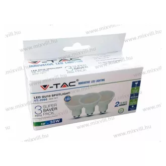   V-TAC SKU-7270 5W GU10 SMD LED spot izzó 400 lm 4000K semleges fehér 230V 3 db/csomag