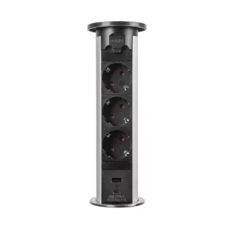   Delight 20451S - Bútorba süllyeszthető MOTOROS rejtett elosztó, 3-as, 2db USB, szürke