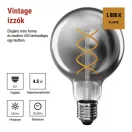 Emos Z52311 füstszínű LED izzó E27 G95 4,5W 180lm 1800K meleg fehér flame izzószál vintage 3 év garancia