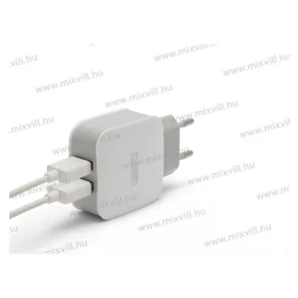 USB Hálózati adapter, fehér, 2xUSB, 5V, 2,1A (55045-2WH)