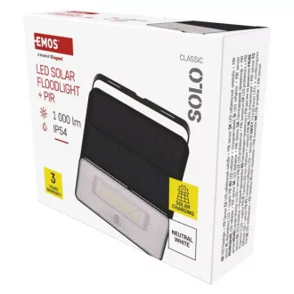   EMOS ZG121S LED SOLAR reflektor hordozható SOLO, PIR, 1000lm IP54 természetes fehér