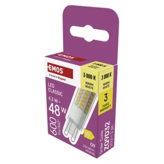 Emos ZQ9D32 LED CLASSIC JC 4,3W(48W) 600LM G9 WW