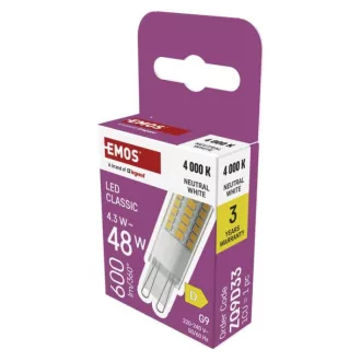 Emos ZQ9D33 LED CLASSIC JC 4,3W(48W) 600lm G9 NW