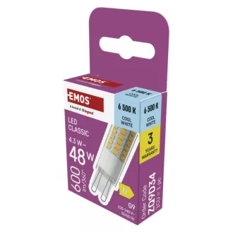 Emos ZQ9D34 LED CLASSIC JC 4,3W(48W) 600lm G9 CW