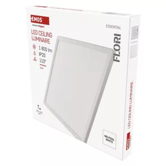   EMOS ZM1402 LED felületi lámpatest FLORI négyzet, fehér, 18W, semleges fehér