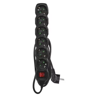   Emos PC1621R ELOSZTÓ 6 ALJZAT KAPCS 1.5m 1.5mm 16A FEKETE SCH