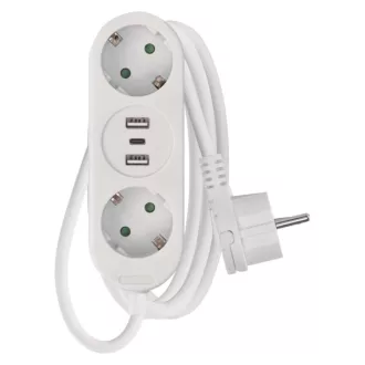 Emos P0221U ELOSZTÓ 2 ALJZAT +USB A+C 1.5m 1.5mm FEHÉR SCH