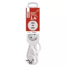 Emos P02214E ELOSZTÓ 2 ALJZAT +USB A+C 1.4m 1.5mm FEHÉR SCH
