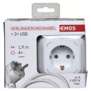 Emos P04219GU ELOSZTÓ 4 ALJZAT +2×USB A 1.9m 1.5mm 16A FEHÉR SCH