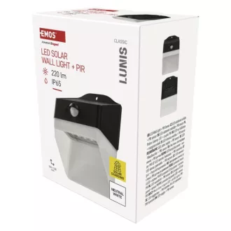  EMOS ZG151S LED SOLAR lámpatest LUNIS PIR, 200lm IP65 természetes fehér