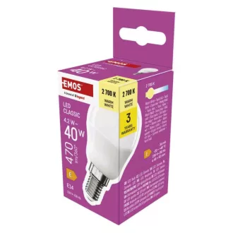   EMOS ZQ1E21 LED izzó Classic Mini Globe / E14 / 4,2 W (40 W) / 470 lm / Meleg fehér