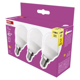  EMOS ZQ1E21.3 LED izzó Classic Mini Globe / E14 / 4,2 W (40 W) / 470 lm / Meleg fehér