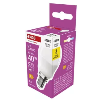   EMOS ZQ1E23 LED izzó Classic Mini Globe / E14 / 4,2 W (40 W) / 470 lm / Természetes fehér