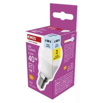   EMOS ZQ1E24 LED izzó Classic Mini Globe / E14 / 4,2 W (40 W) / 470 lm / Hideg fehér