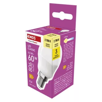   EMOS ZQ1E41 LED izzó Classic Mini Globe / E14 / 6,5 W (60 W) / 806 lm / Meleg fehér