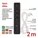 EMOS P1422SM GoSmart hosszabbító 2 m / 4 aljzat / kapcsolós / USB / fehér-fekete / PVC / 1,5 mm2
