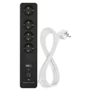 EMOS P1422SM GoSmart hosszabbító 2 m / 4 aljzat / kapcsolós / USB / fehér-fekete / PVC / 1,5 mm2