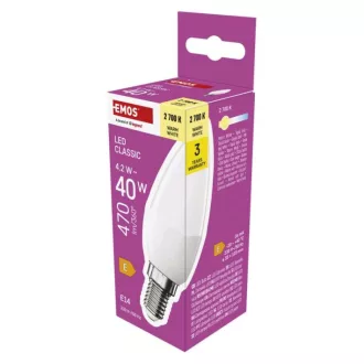   EMOS ZQ3E21 LED izzó Classic gyertya / E14 / 4,2 W (40 W) / 470 lm / Meleg fehér